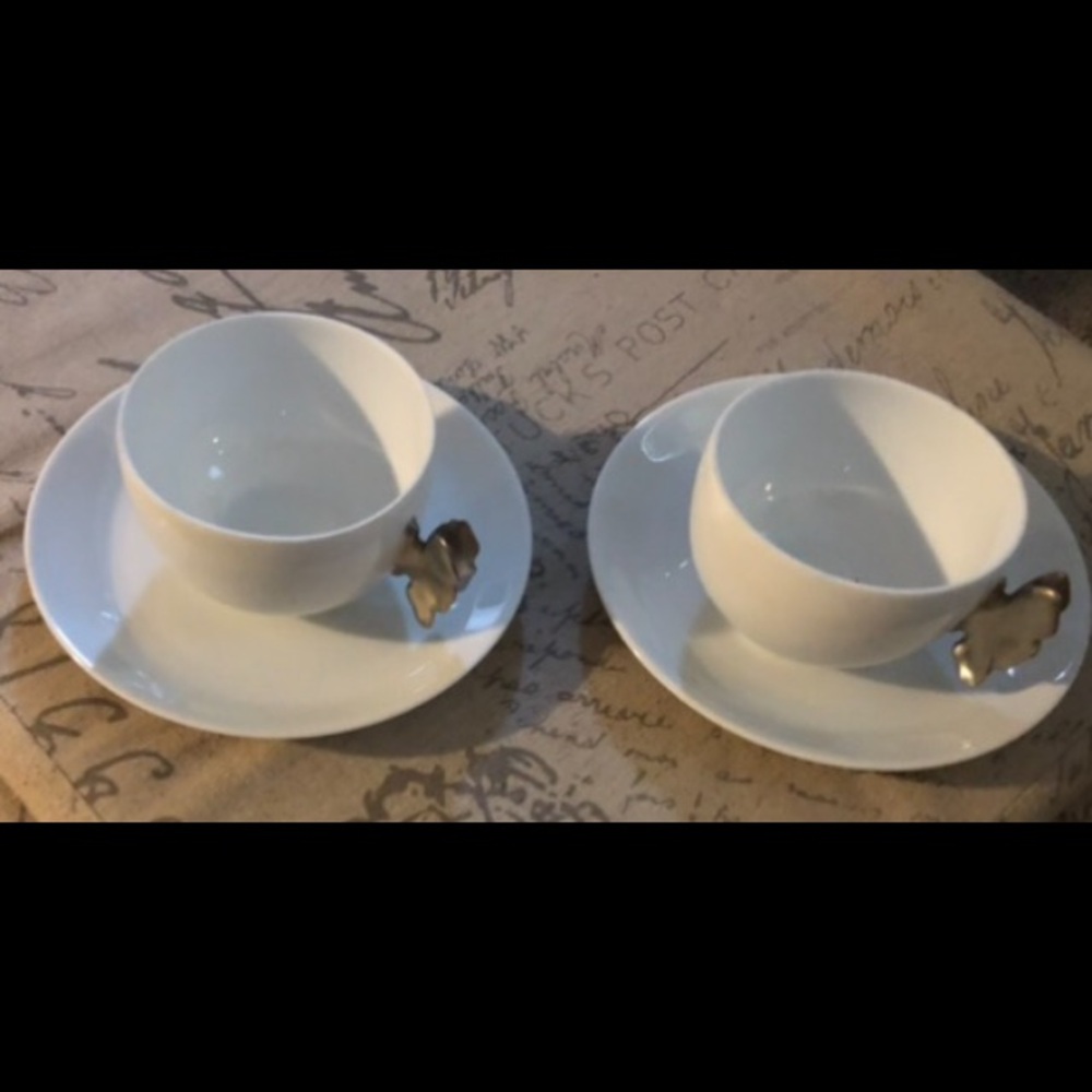 Limoges Chastagner France Scof Teacup & Saucer 4 Pc